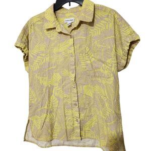 Calvin Klein Linen Blend Top Medium Yellow Front Buttons Short Sleeve